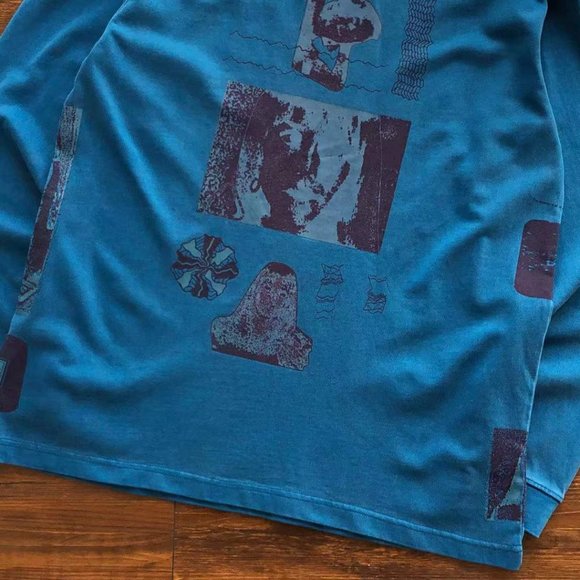 Cavermpt Blue Long Sleeve Hoodie Black Abstract Print - Picture 9 of 15